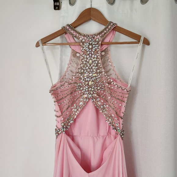 Ava Presley Light Pink Rhinestone Open-Back Prom Halter Dress Size 4 - Picture 6 of 12